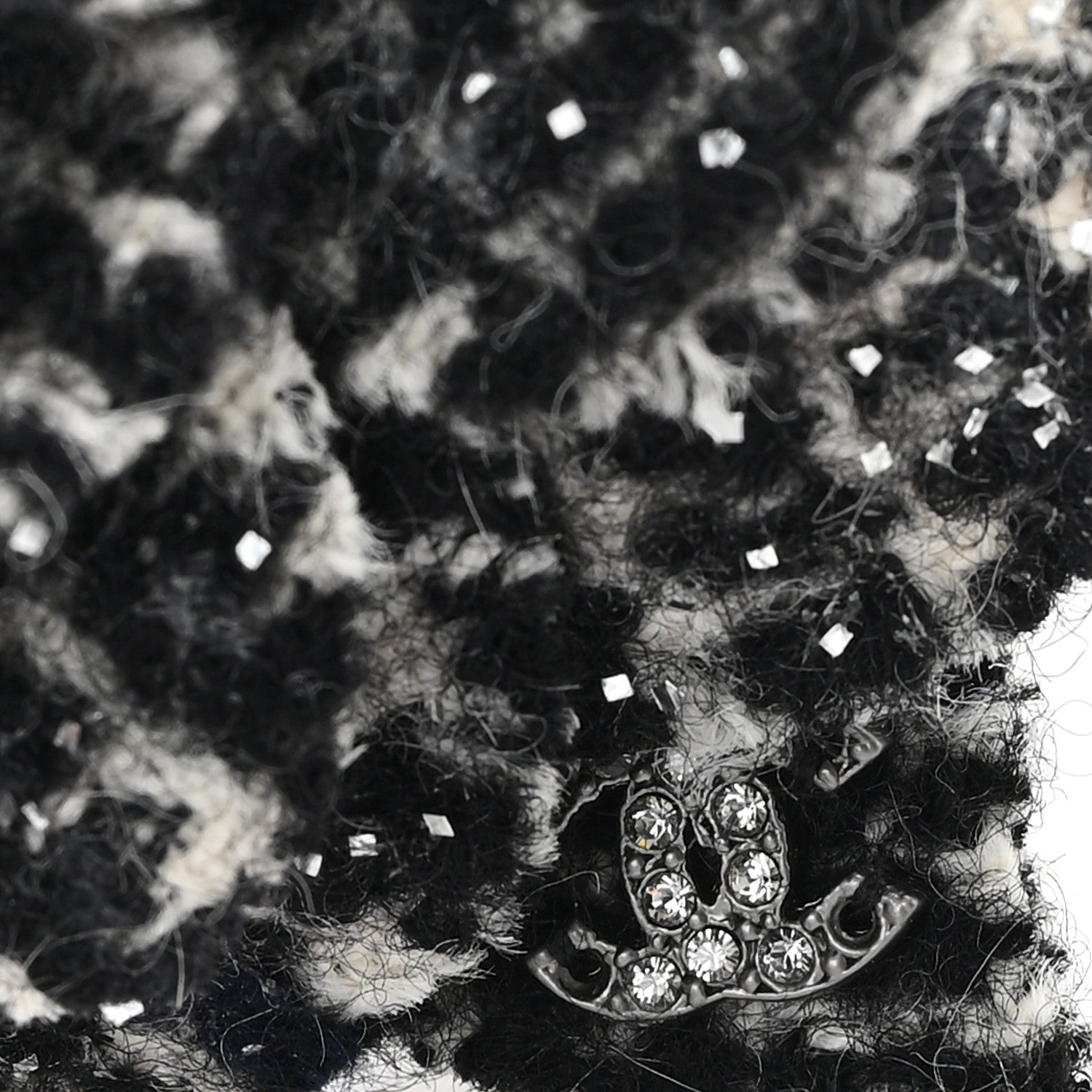 Chanel Tweed Camellia Pin Brooch Black White Navy 3 of 4