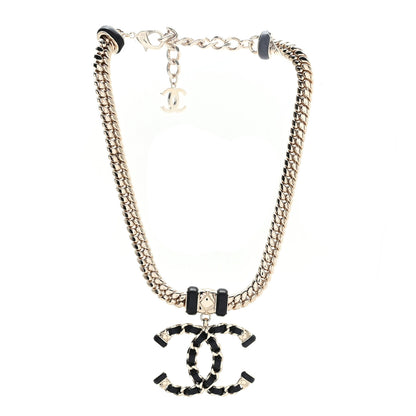Chanel Metal Lambskin CC Chain Necklace Black Gold 3 of 4