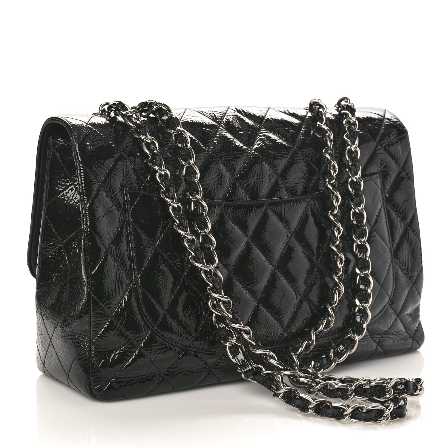 Chanel Distressed Patent Quilted Jumbo Single Flap Black 3 of 13
