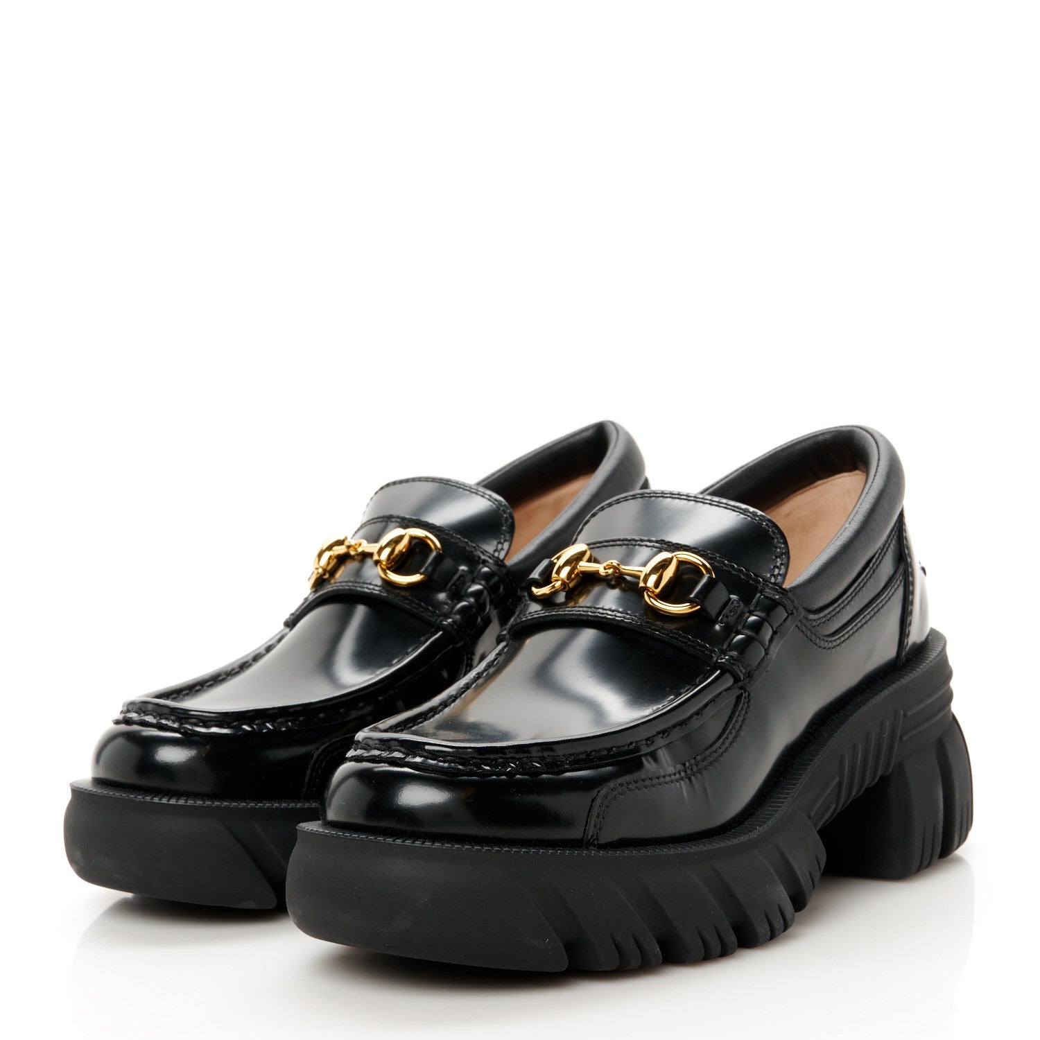 Gucci Magnum Calfskin Nappa Samoa Womens Horsebit Platform Chunky Lug Sole 40mm Loafers 35 Black 4 of 11