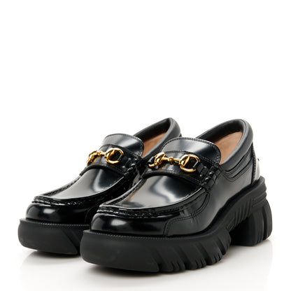 Gucci Magnum Calfskin Nappa Samoa Womens Horsebit Platform Chunky Lug Sole 40mm Loafers 35 Black 4 of 11