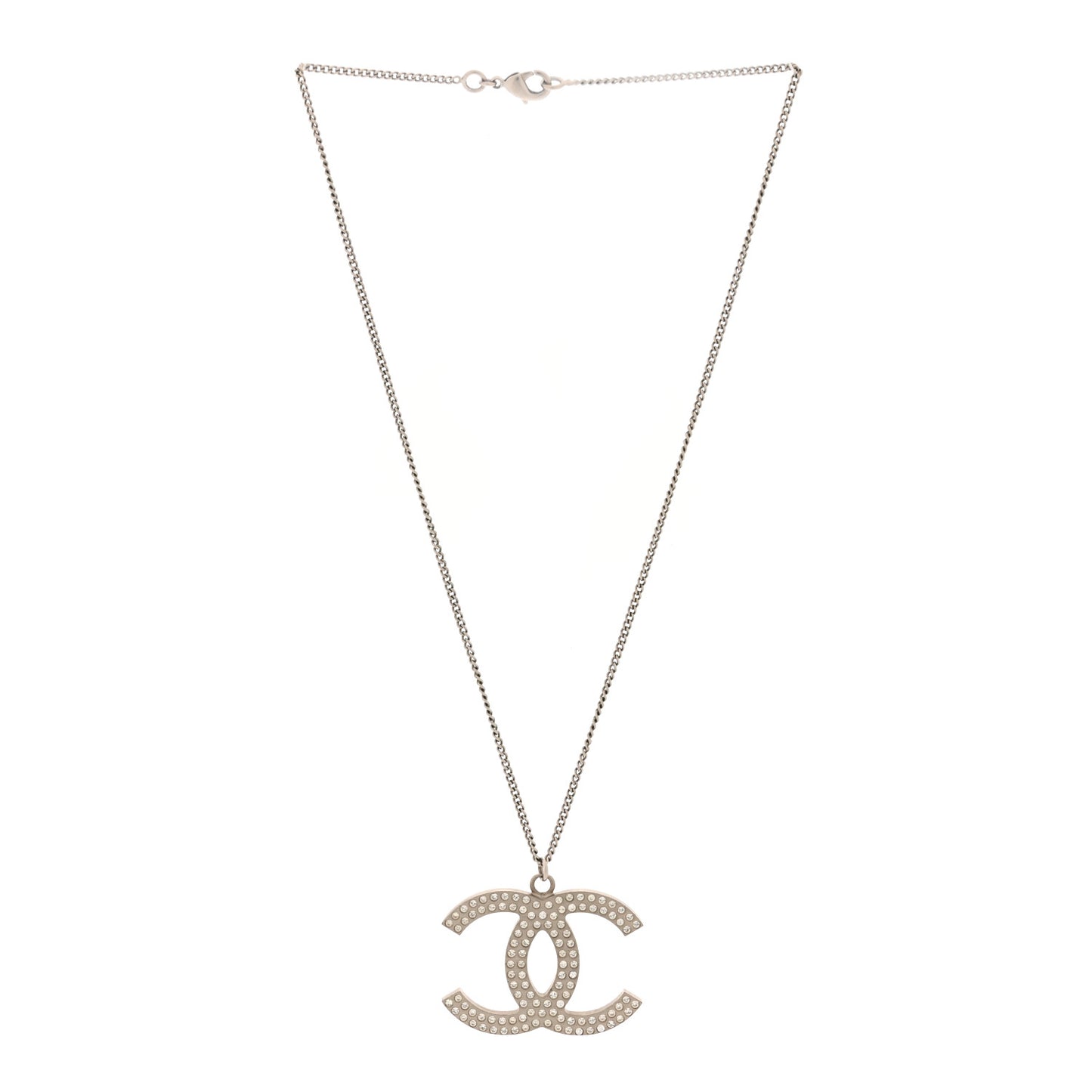 Crystal Large CC Pendant Necklace Silver
