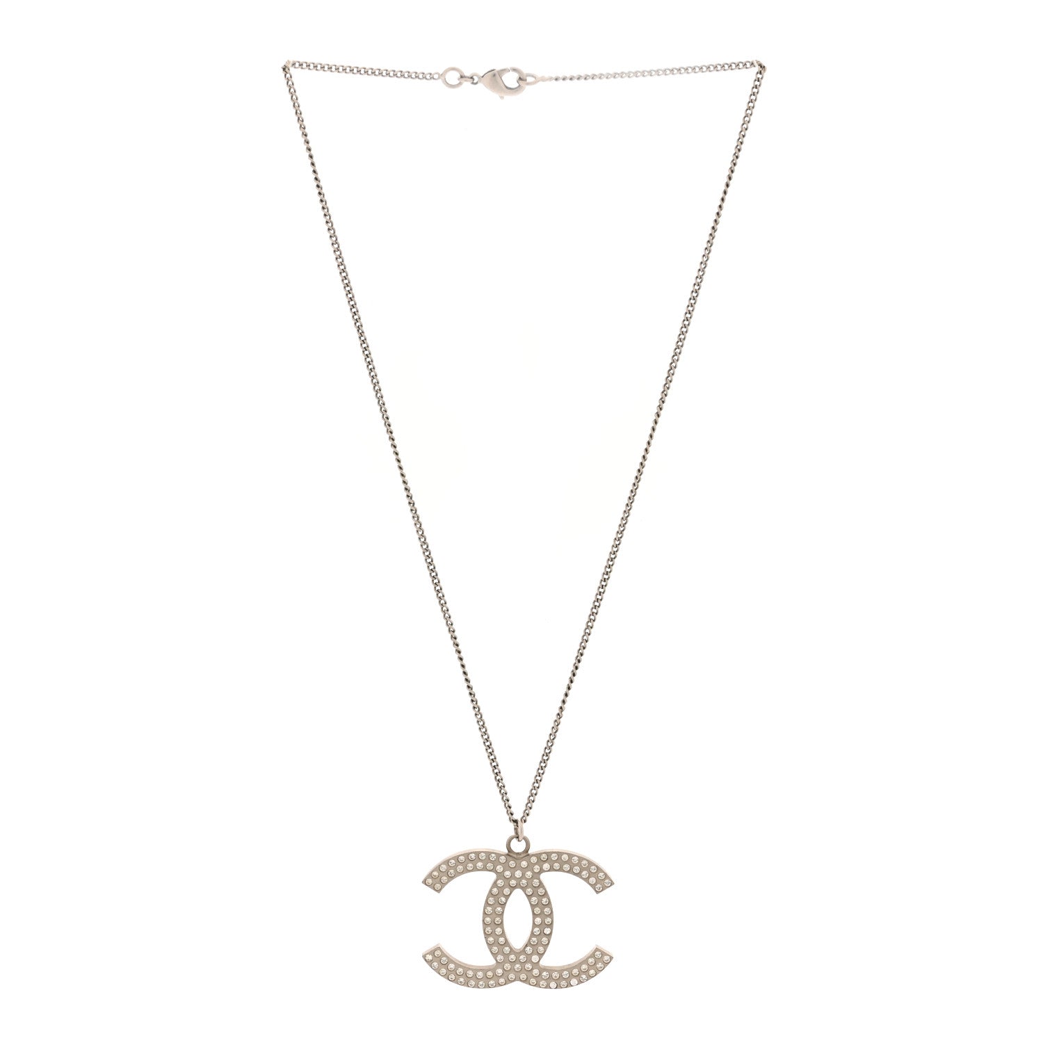 Chanel Crystal Large CC Pendant Necklace Silver 3 of 5