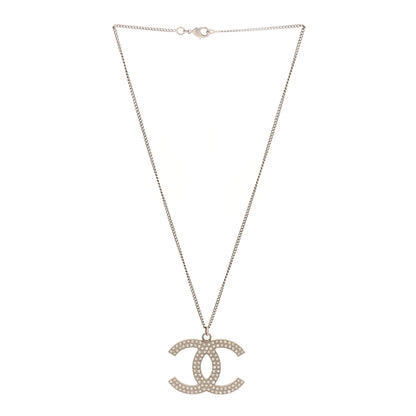 Chanel Crystal Large CC Pendant Necklace Silver 3 of 5