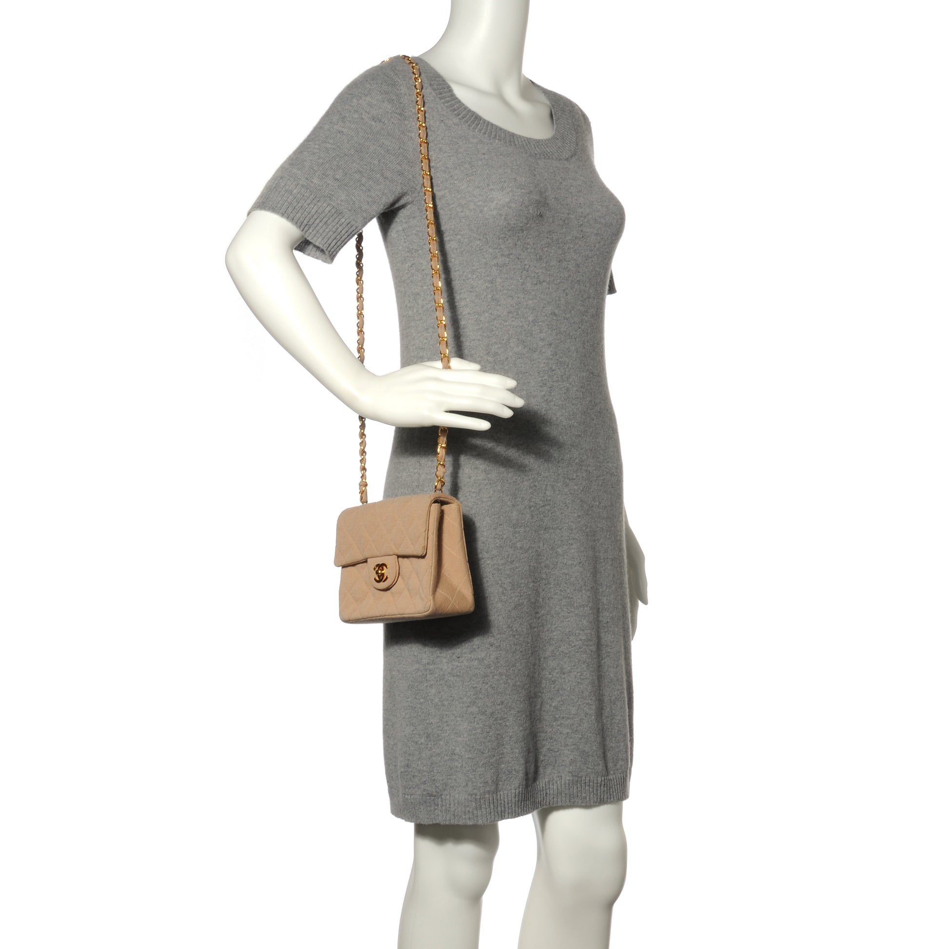 Chanel Jersey Quilted Mini Flap Beige 2 of 10