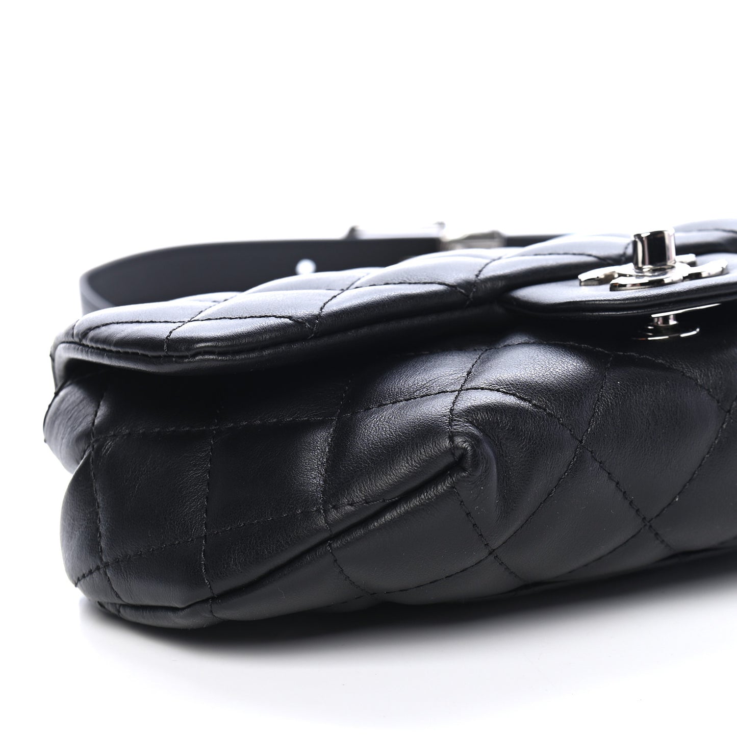 Calfskin Quilted CC Uniform Flap Belt Bag Black