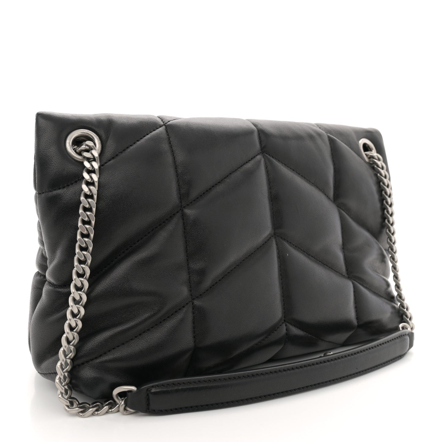 Lambskin Quilted Small Loulou Puffer Monogram Chain Satchel Black