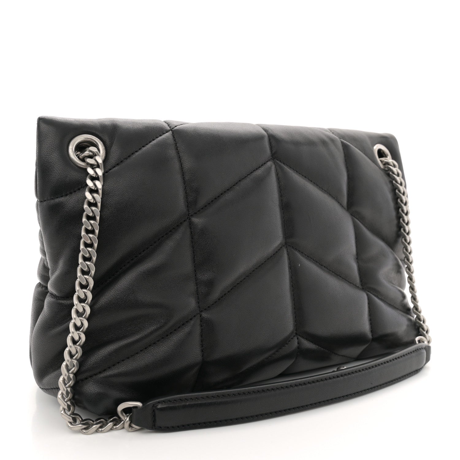 Saint Laurent Lambskin Quilted Small Loulou Puffer Monogram Chain Satchel Black 3 of 13