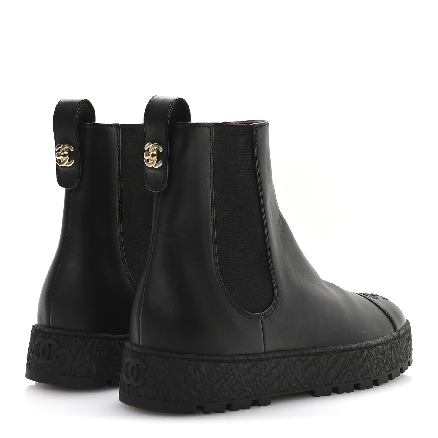Calfskin Cap Toe CC Ankle Boots 40 Black