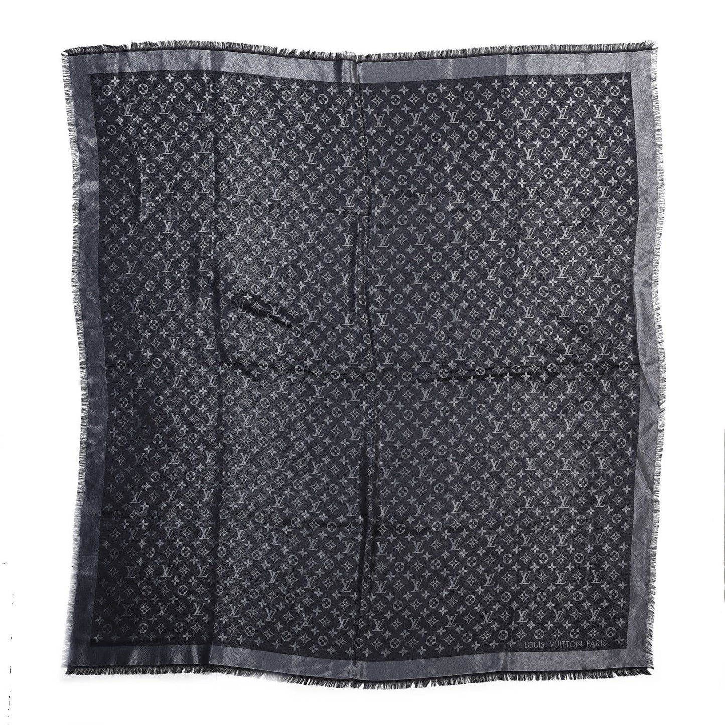 Silk Wool Monogram Denim Shawl Black