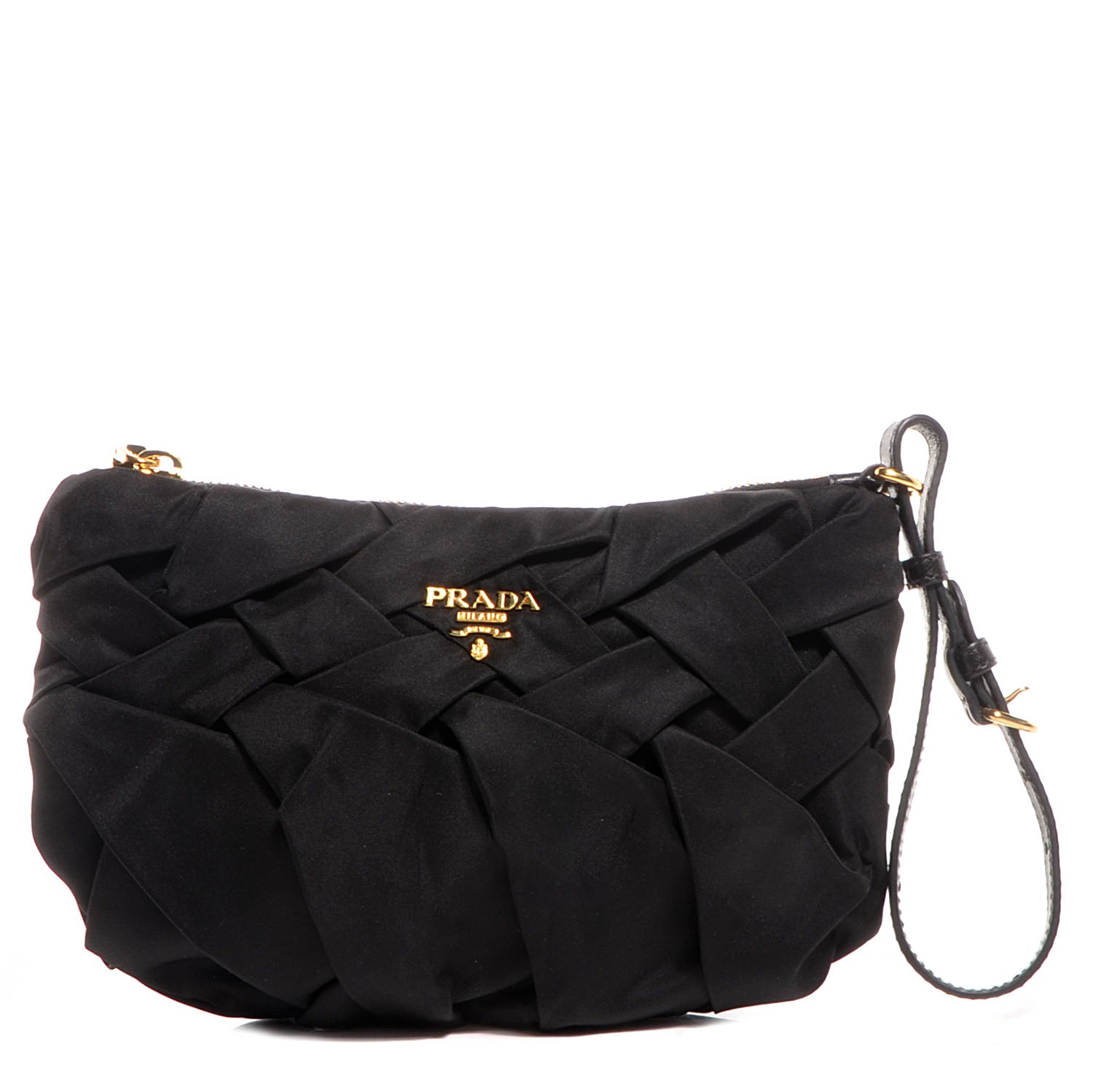 Prada Tessuto Nylon Origami Pleated Clutch Wristlet Nero Black 1 of 9