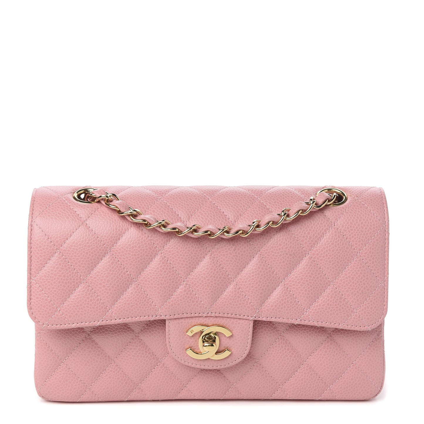 Caviar Quilted Small Double Flap Pink