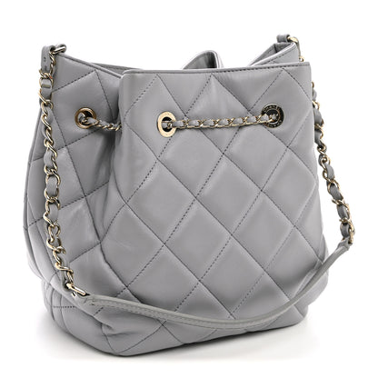 Chanel Lambskin Quilted CC Dweller Drawstring Bucket Bag Light Grey 3 of 10