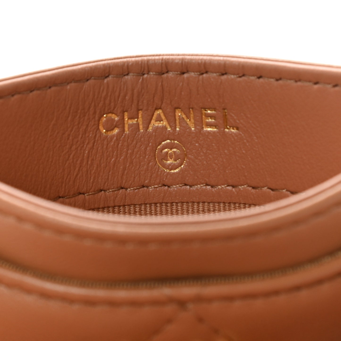 Lambskin Quilted Chanel 19 Card Holder Brown