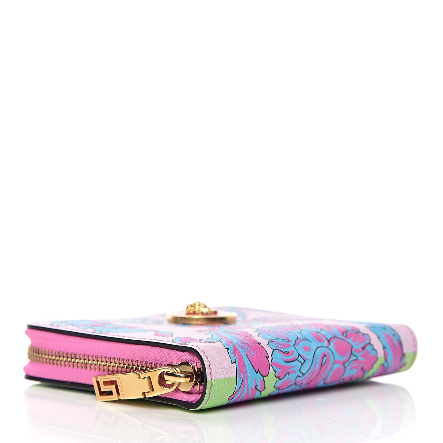 Calfskin Voyage Barocco Print Zip Around Wallet Multicolor