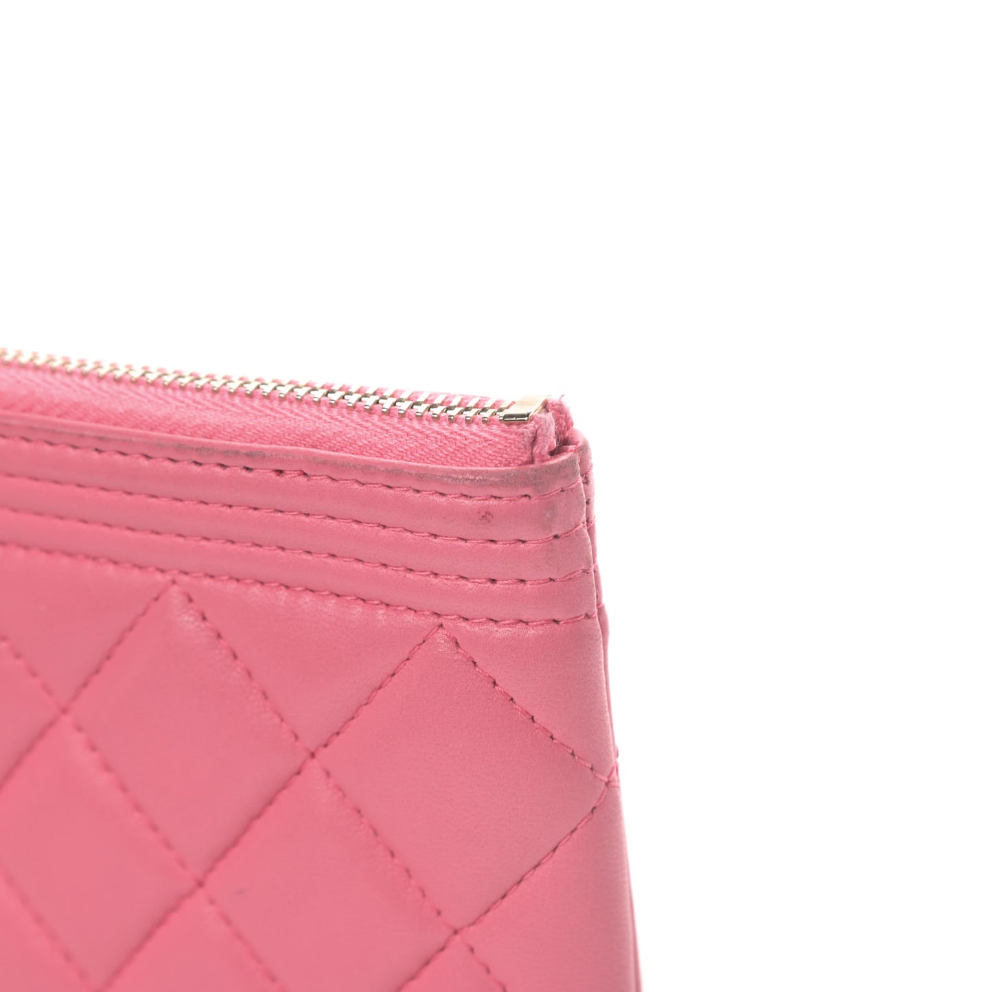 Lambskin Quilted Small Boy Zipped Pouch Pink