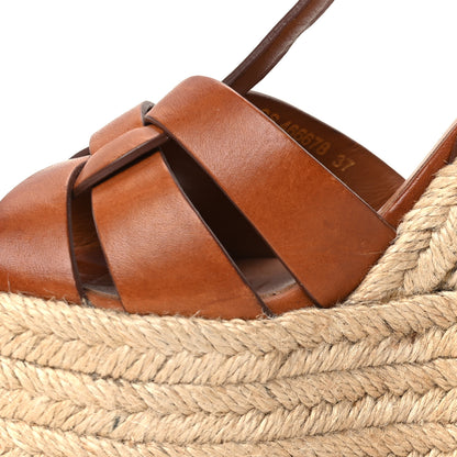 Saint Laurent Calfskin Tribute 95 Platform Espadrille Wedge Sandals 37 Brown 12 of 12