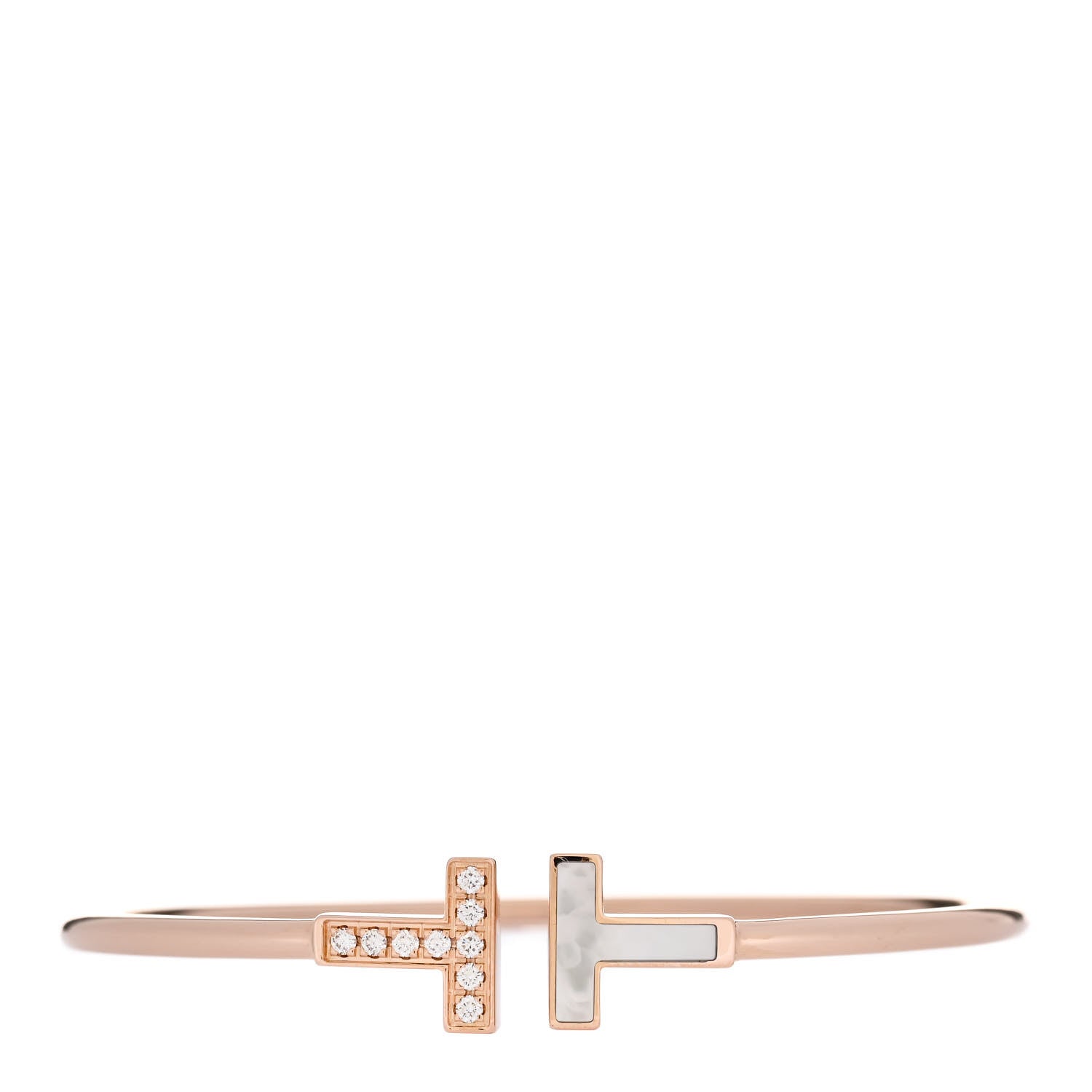 Tiffany 18K Rose Gold Diamond Mother of Pearl T Wire Bracelet 1 of 3