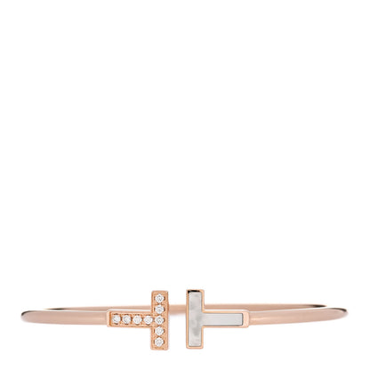 Tiffany 18K Rose Gold Diamond Mother of Pearl T Wire Bracelet 1 of 3