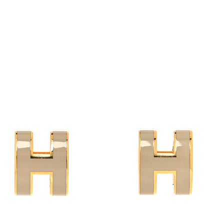 Hermes Gold Lacquered Mini Pop H Earrings Marron Glace 1 of 5