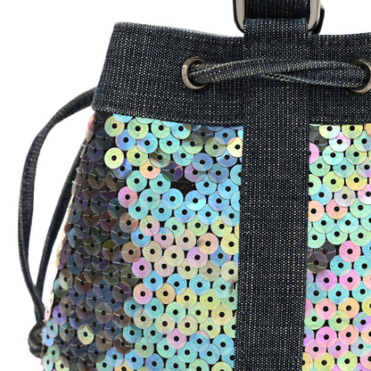 Chanel Sequin Denim Small Drawstring Bucket Bag Blue 15 of 17