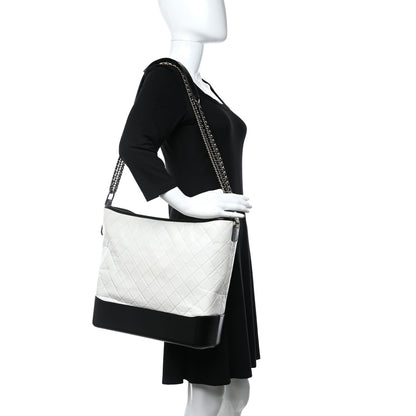 Chanel Aged Calfskin Quilted Large Gabrielle Hobo White Black 2 of 10