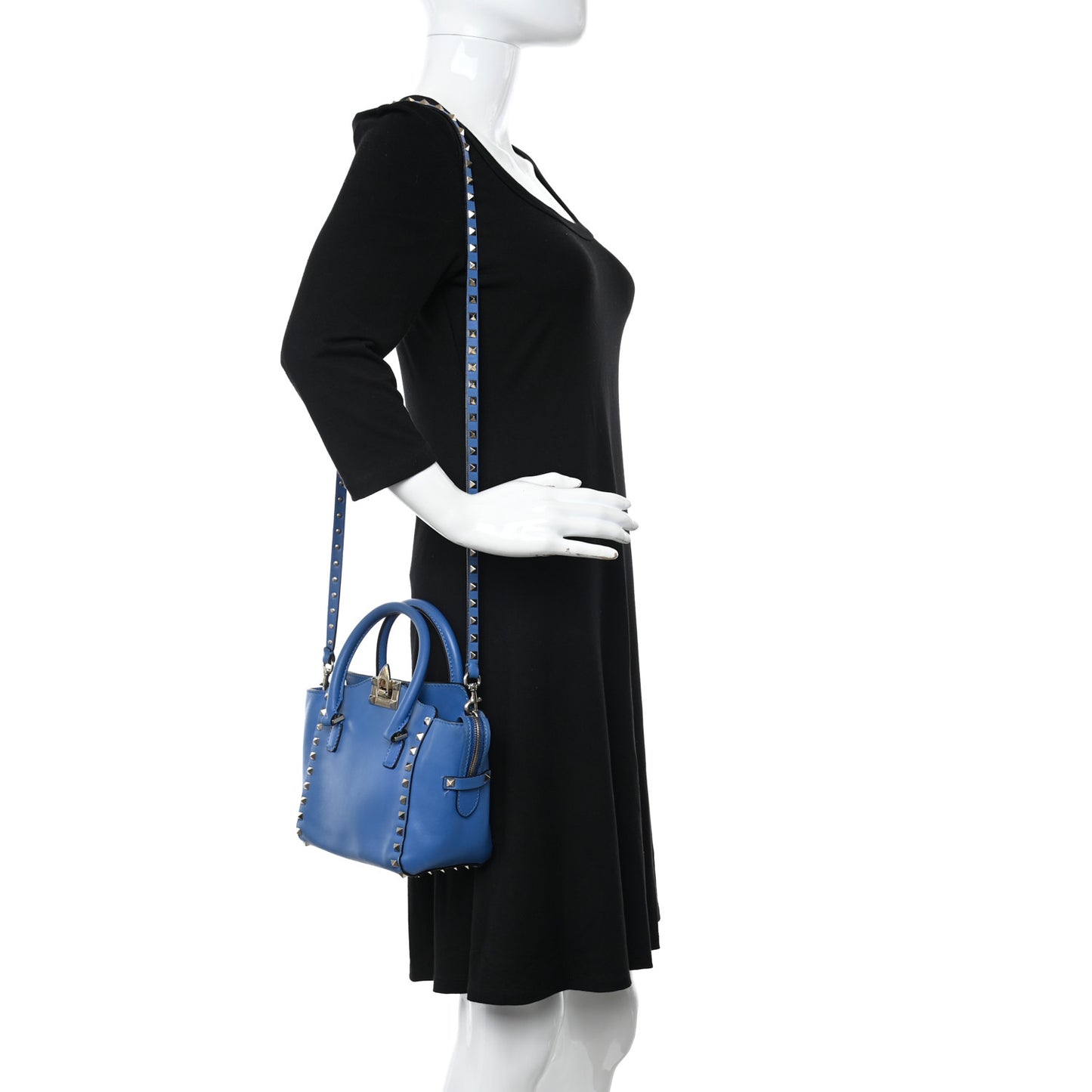 Vitello Mini Rockstud Double Handle Tote Light Sapphire