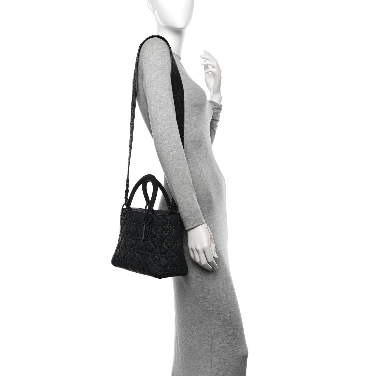 Christian Dior Matte Calfskin Cannage Studded Medium Supple Lady Dior Ultra Black 2 of 11