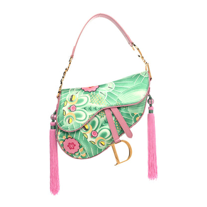 Christian Dior CHRISTIAN DIOR Satin Tassel Koi Saddle Bag Green Pink 1 of 10