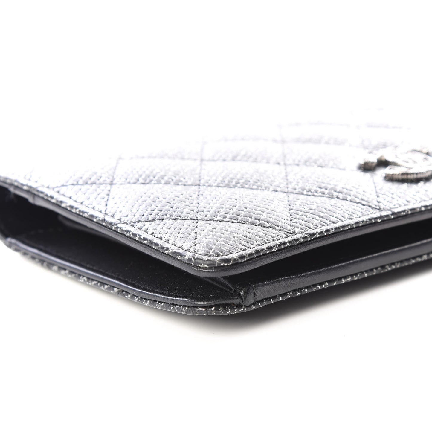 Glittered Calfskin Quilted Yen Wallet Black
