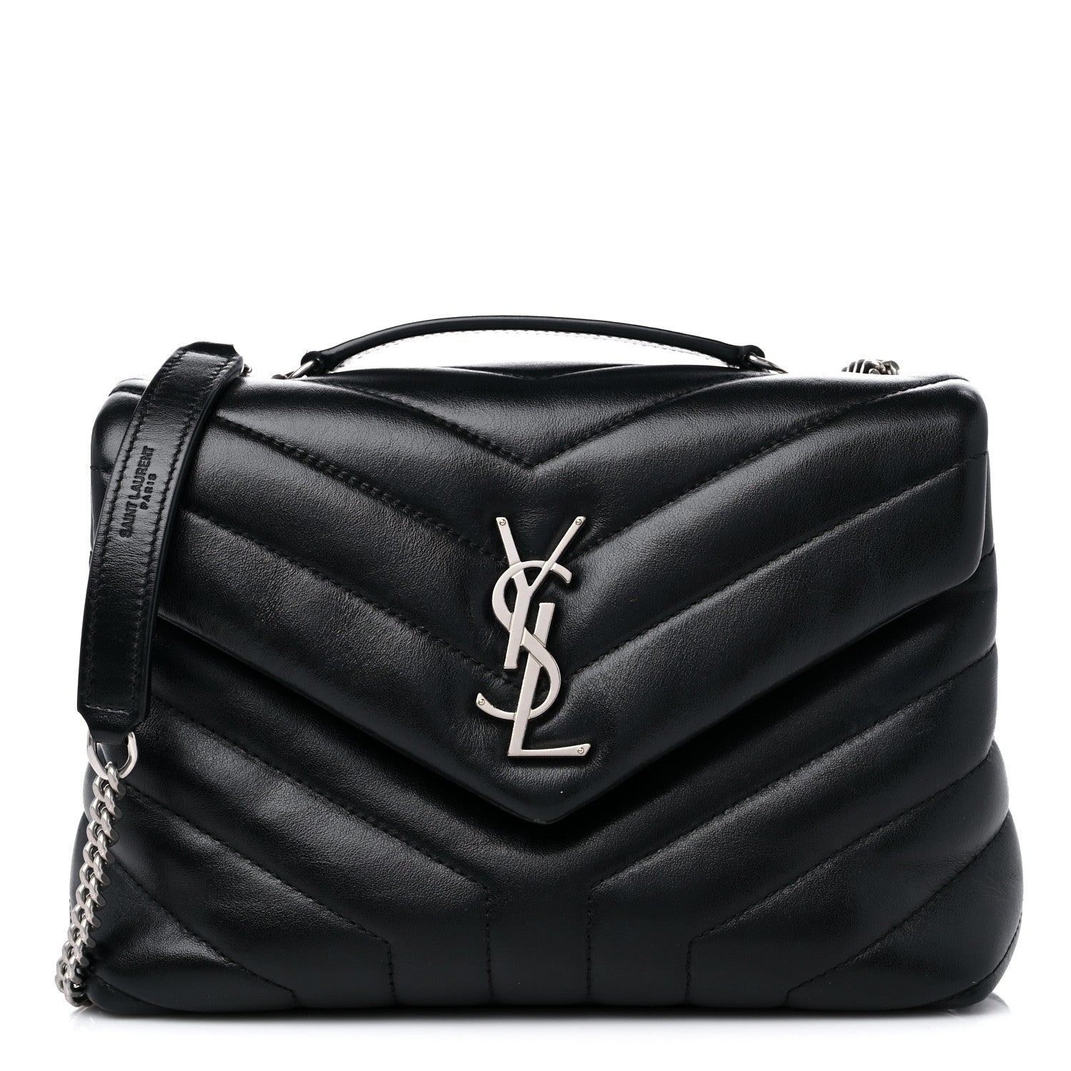 Saint Laurent Calfskin Y Quilted Monogram Small Loulou Chain Satchel Black 1 of 12