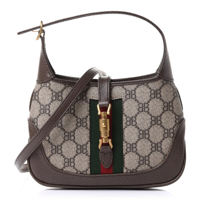 Gucci X BALENCIAGA BB Supreme Monogram Calfskin Web Mini Jackie 1961 Hobo Beige Ebony 1 of 11
