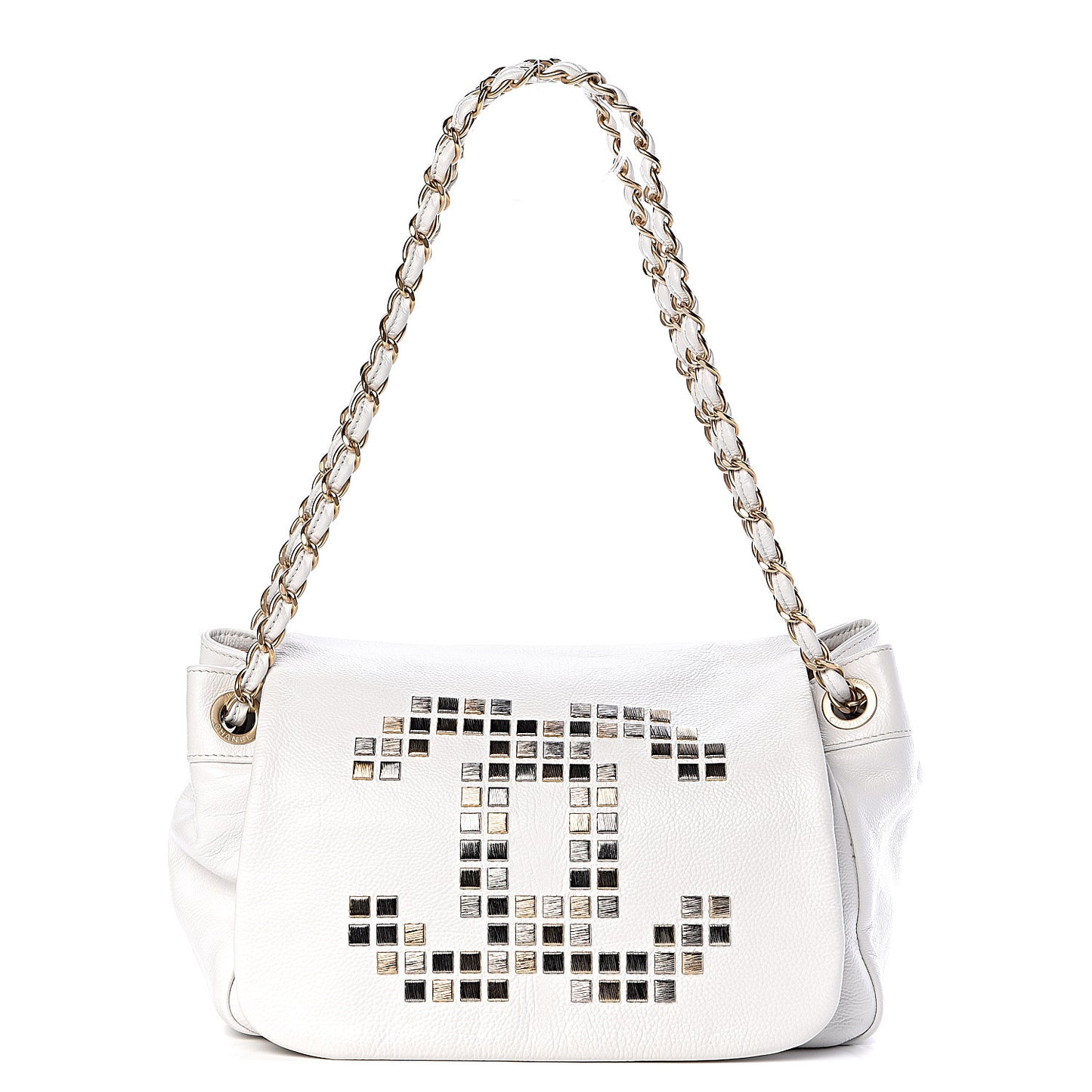 Grained Calfskin Metal Mosaic Flap White