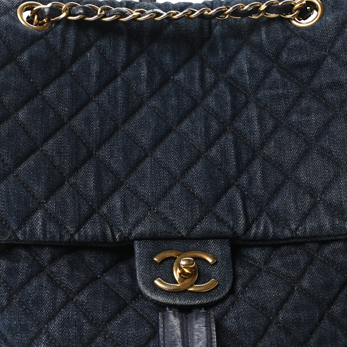 Washed Denim Quilted Large Urban Spirit Backpack Dark Blue