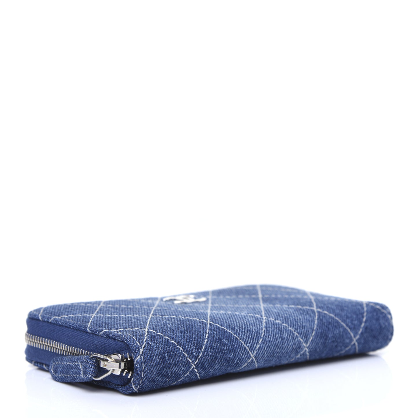 Denim Quilted Medium Zip Wallet Blue