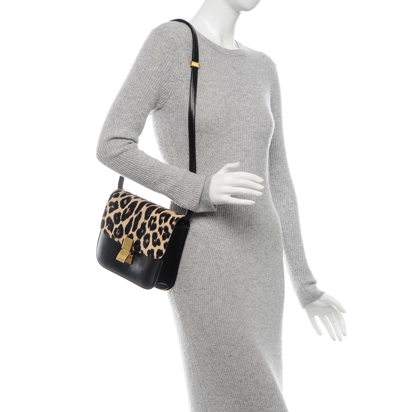 Box Calfskin Pony Hair Leopard Medium Box Flap Black
