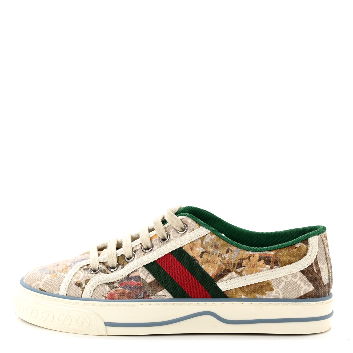 Gucci GG Supreme Monogram Water Flora Web Womens 1977 Tennis Sneakers 36 Beige White Multicolor Mystic White 1 of 8