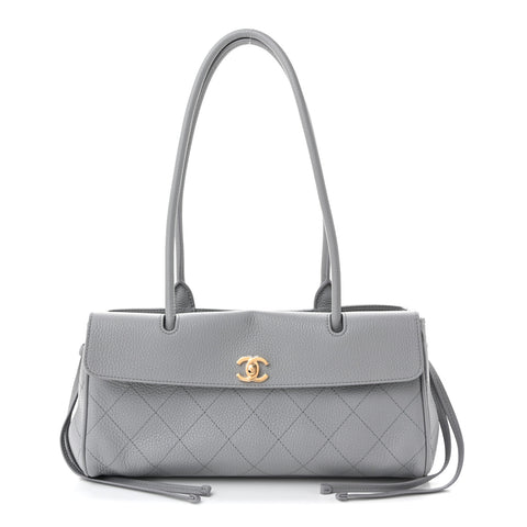 Grained Calfskin Stitched Urban Essentials Small Shopping Bag Grey