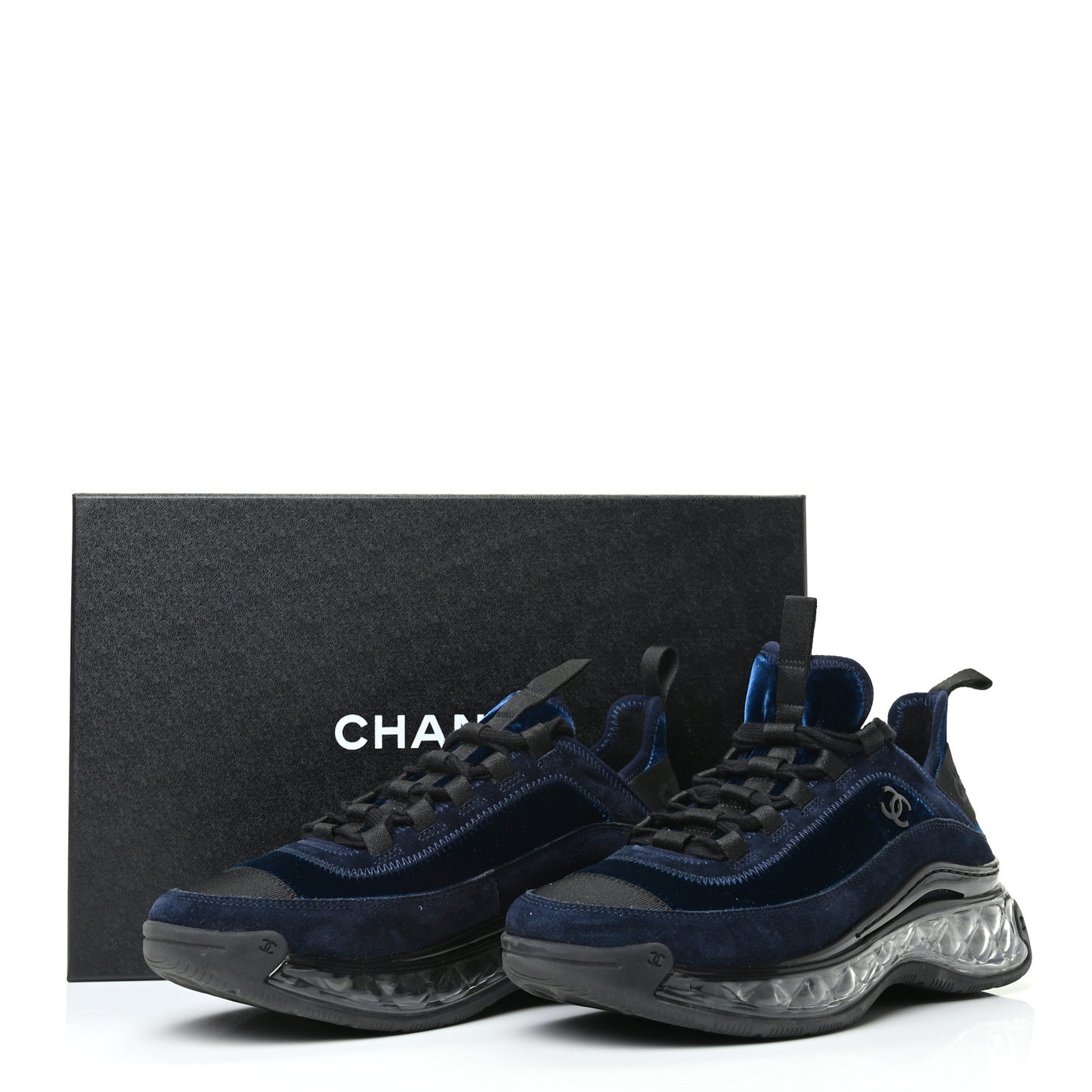 Suede Calfskin Velvet Grosgrain CC Sneakers 37 Navy Blue Black