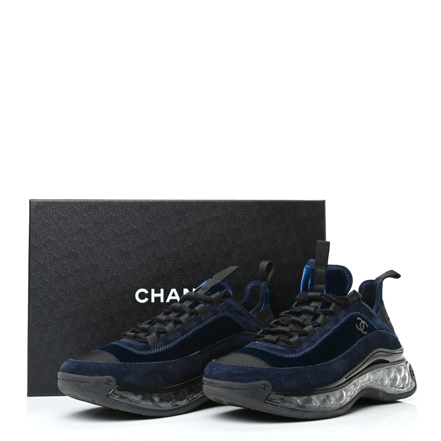 Chanel Suede Calfskin Velvet Grosgrain CC Sneakers 37 Navy Blue Black 9 of 9