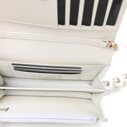 Chanel Calfskin Quilted Mini Maxi Pearls Wallet On Chain WOC White 5 of 14