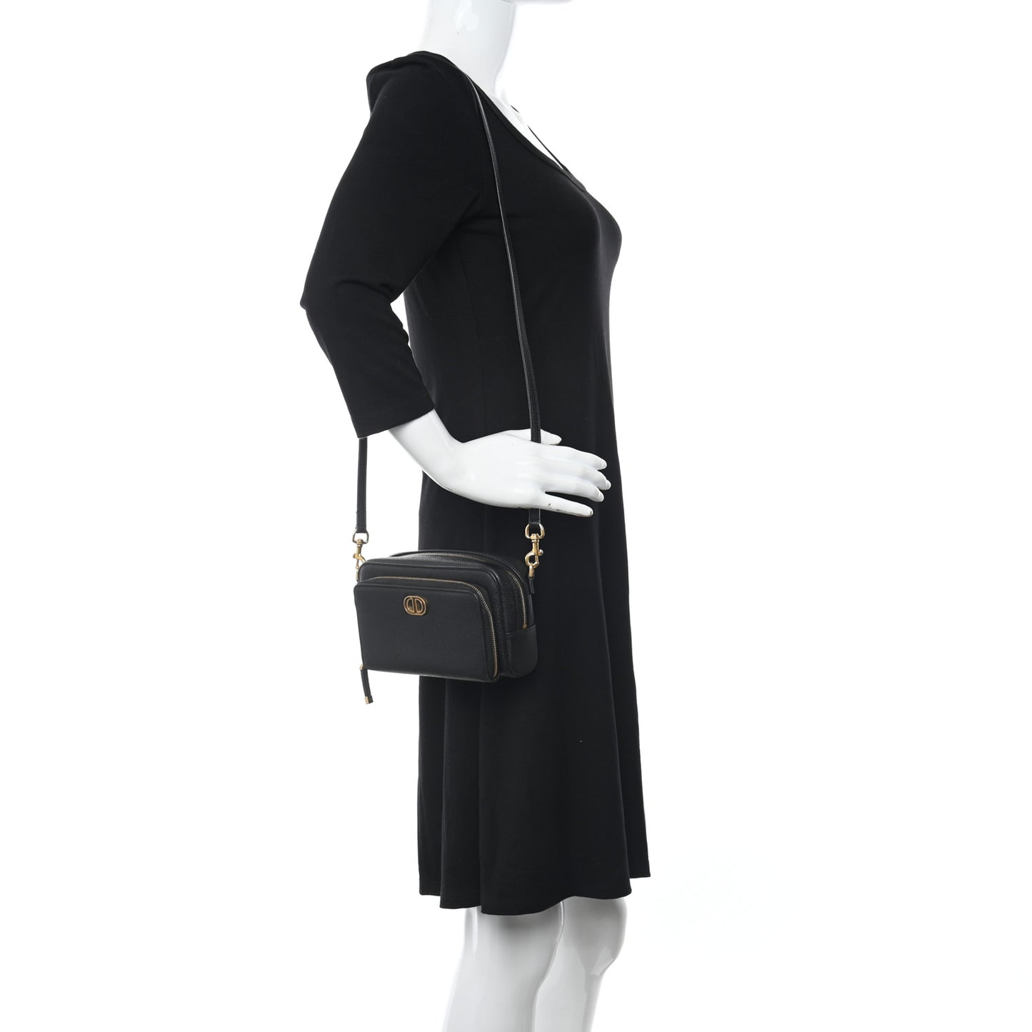 Grained Calfskin Caro Double Pouch Black