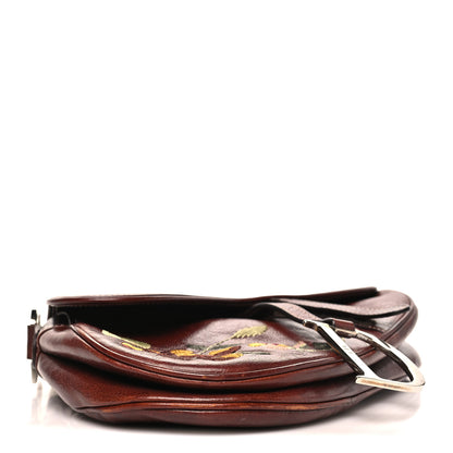 Christian Dior Calfskin Embroidered Romantic Flowers Saddle Bag Brown 4 of 13