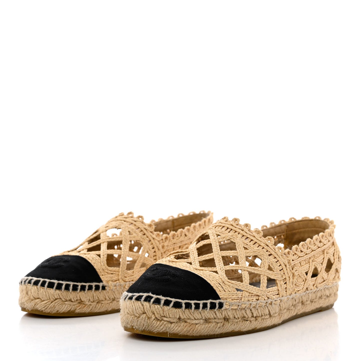 Raffia Fabric CC Espadrilles 38 Beige Black