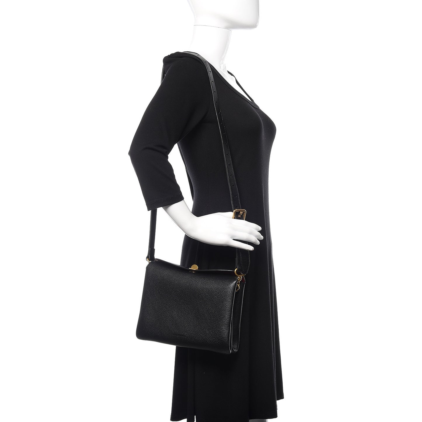 Shiny Grained Goatskin S Flap Bag Black