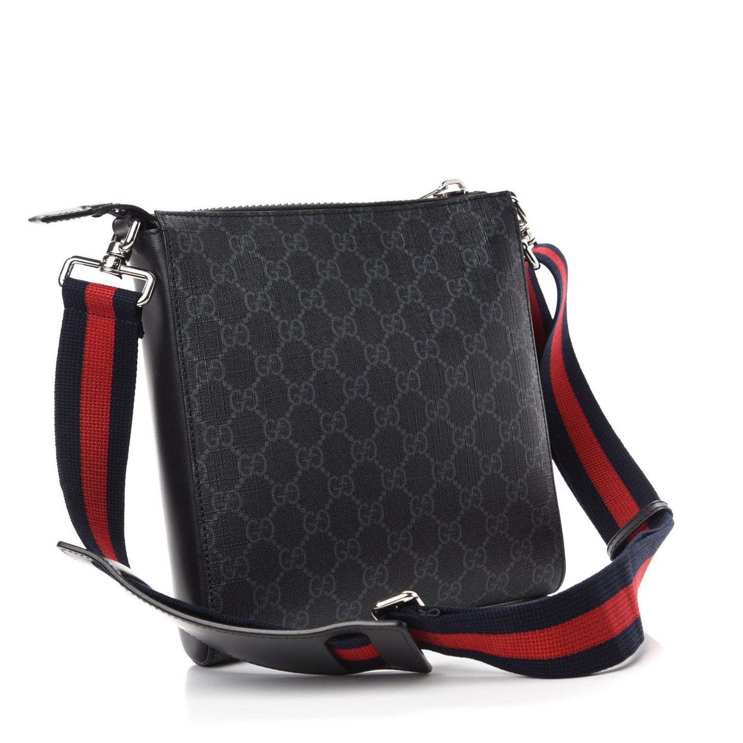 GG Supreme Monogram Web Small Flat Messenger Bag Black Grey