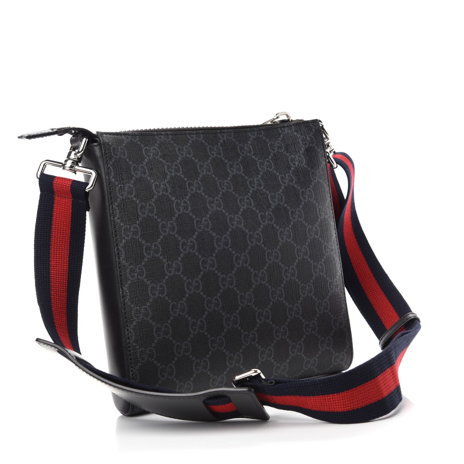 Gucci GG Supreme Monogram Web Small Flat Messenger Bag Black Grey 3 of 11
