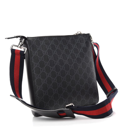 Gucci GG Supreme Monogram Web Small Flat Messenger Bag Black Grey 3 of 11