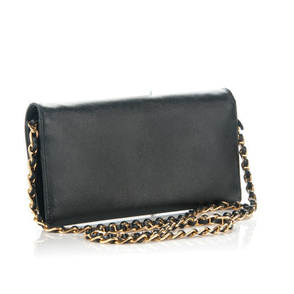 Prada Saffiano Metal Oro Chain Wallet Nero Black 3 of 11