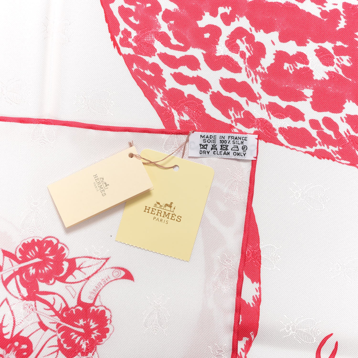 Hermes Silk Jungle Love Tattoo Scarf 90 Rose White 3 of 4